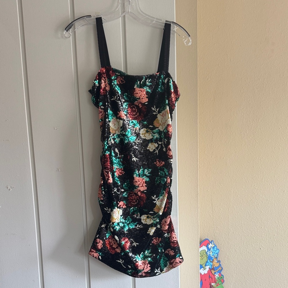 Dolce & Gabbana Black Floral Sequin Mini Dress